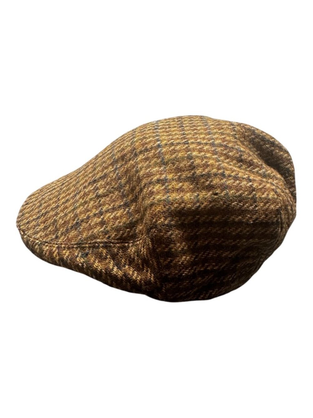 Vintage Shandon Ireland Pure Wool Tweed Flat Cap Newsboy Hat Brown Plaid Flawed